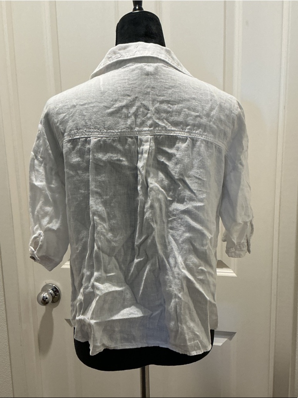 Zara White Cropped Button-Down Linen Shirt EUC - Picture 4 of 5